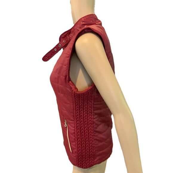 U-Bien Red Sleeveless Zip Puffer High Collar Zipper Pockets Womens Vest Size Med - Picture 10 of 12